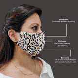 Face Mask Washable Reusable Snow Leopard Print Fabric 3 Layer Masks Health Protection n Skin Care Unisex Mouth Filter Facemask, Soft Dri-Fit Cotton, Nose to Chin Mud Pollution Dust Cover - SET OF 10 - Divya Mantra