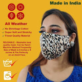 Face Mask Washable Reusable Snow Leopard Print Fabric 3 Layer Masks Health Protection n Skin Care Unisex Mouth Filter Facemask, Soft Dri-Fit Cotton, Nose to Chin Mud Pollution Dust Cover - SET OF 7 - Divya Mantra