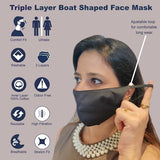 Face Mask Washable Reusable Plain Black Fabric 3 Layer Adustable Masks Health Protection n Skin Care Unisex Mouth Filter Facemask, Soft Dri-Fit Cotton, Nose to Chin Mud Pollution Dust Cover - SET OF 5 - Divya Mantra