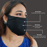 Face Mask Washable Reusable Plain Black Fabric 3 Layer Adustable Masks Health Protection n Skin Care Unisex Mouth Filter Facemask, Soft Dri-Fit Cotton, Nose to Chin Mud Pollution Dust Cover - SET OF 7 - Divya Mantra