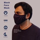 WOOP Black Face Mask, Washable Reusable Face Masks Health Protection Skin Care Unisex Mouth Filter No Fog Facemask, Soft Dri-Fit Handmade in India, Nose to Chin Mud & Pollution Dust Cover - SET OF 3 - Divya Mantra