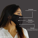 Mask Full Face Washable Reusable Unisex Men Women Soft Black Dri-fit L (Pack of 10)