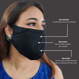 Mask Full Face Washable Reusable Unisex Men Women Soft Black Adjustable L (Pack of 5)